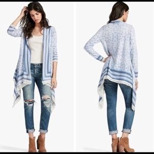 Lucky Brand Cardigan Women's XS Blue Scarf Print Open Waterfall Drape XS